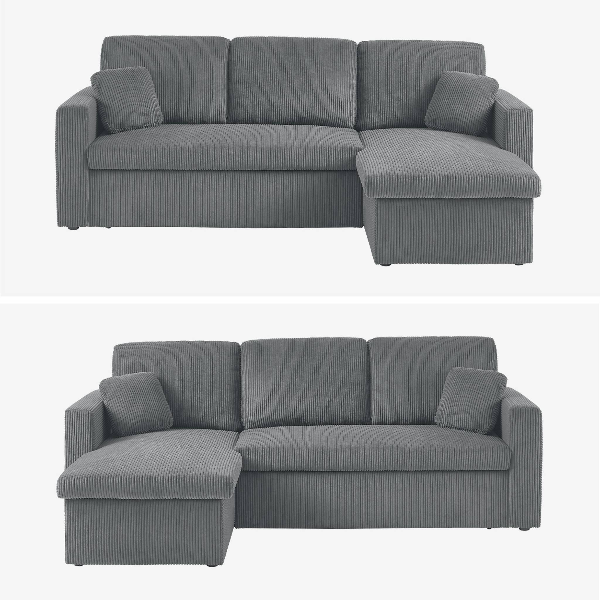 Divano letto angolare e reversibile 3 posti, grigio scuro