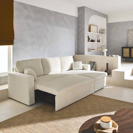 Divano letto angolare e reversibile 3 posti, crema