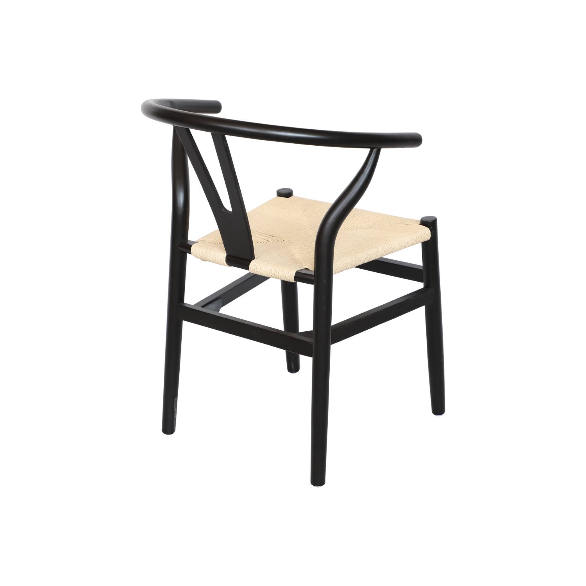 Sedia in legno con seduta in corda, set di 2, nero