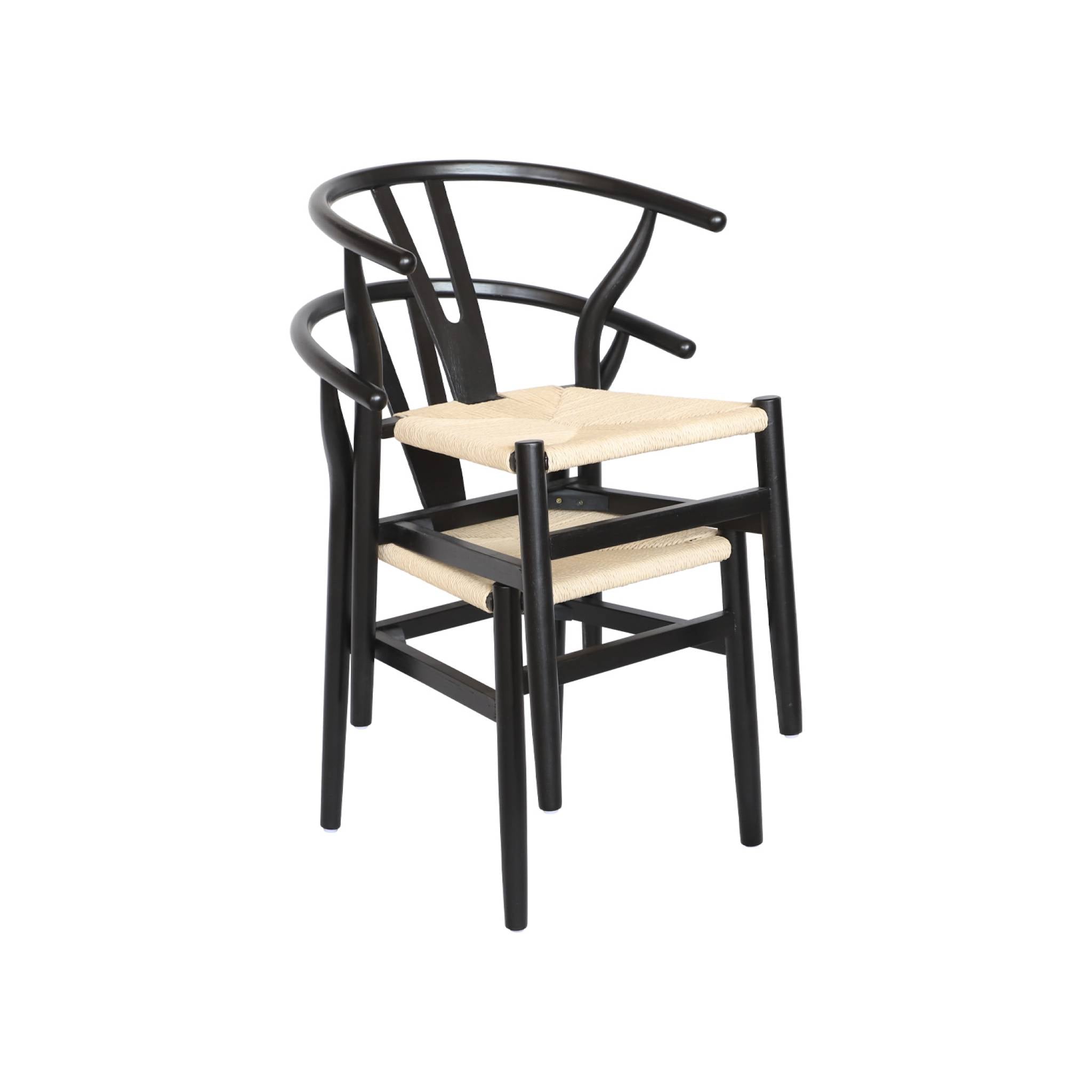 Sedia in legno con seduta in corda, set di 2, nero