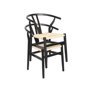 Sedia in legno con seduta in corda, set di 2, nero