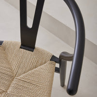 Sedia in legno con seduta in corda, set di 2, nero