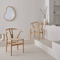 Sedia in legno con seduta in corda, set di 2, marrone naturale