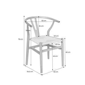 Sedia in legno con seduta in corda, set di 2, marrone naturale
