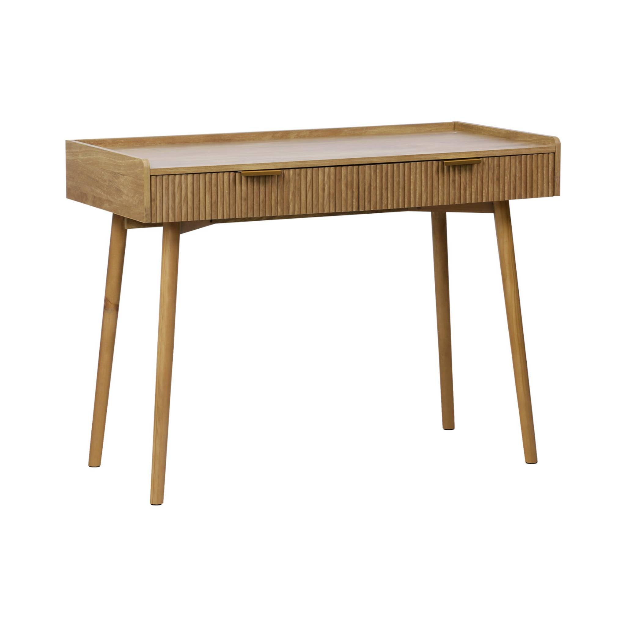 Scrivania effetto legno di mango scanalato 2 cassetti