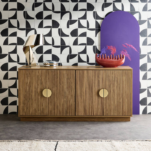 Credenza esotica effetto legno di mango a 4 ante, 160cm