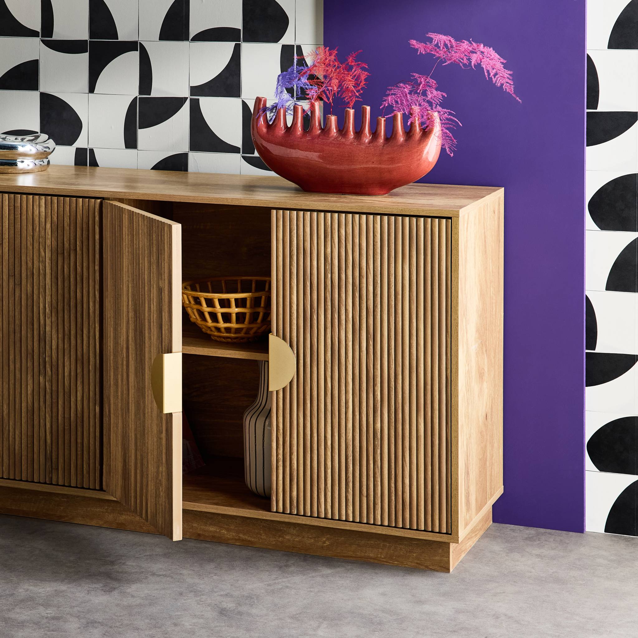Credenza esotica effetto legno di mango a 4 ante, 160cm