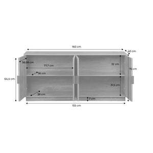 Credenza esotica effetto legno di mango a 4 ante, 160cm