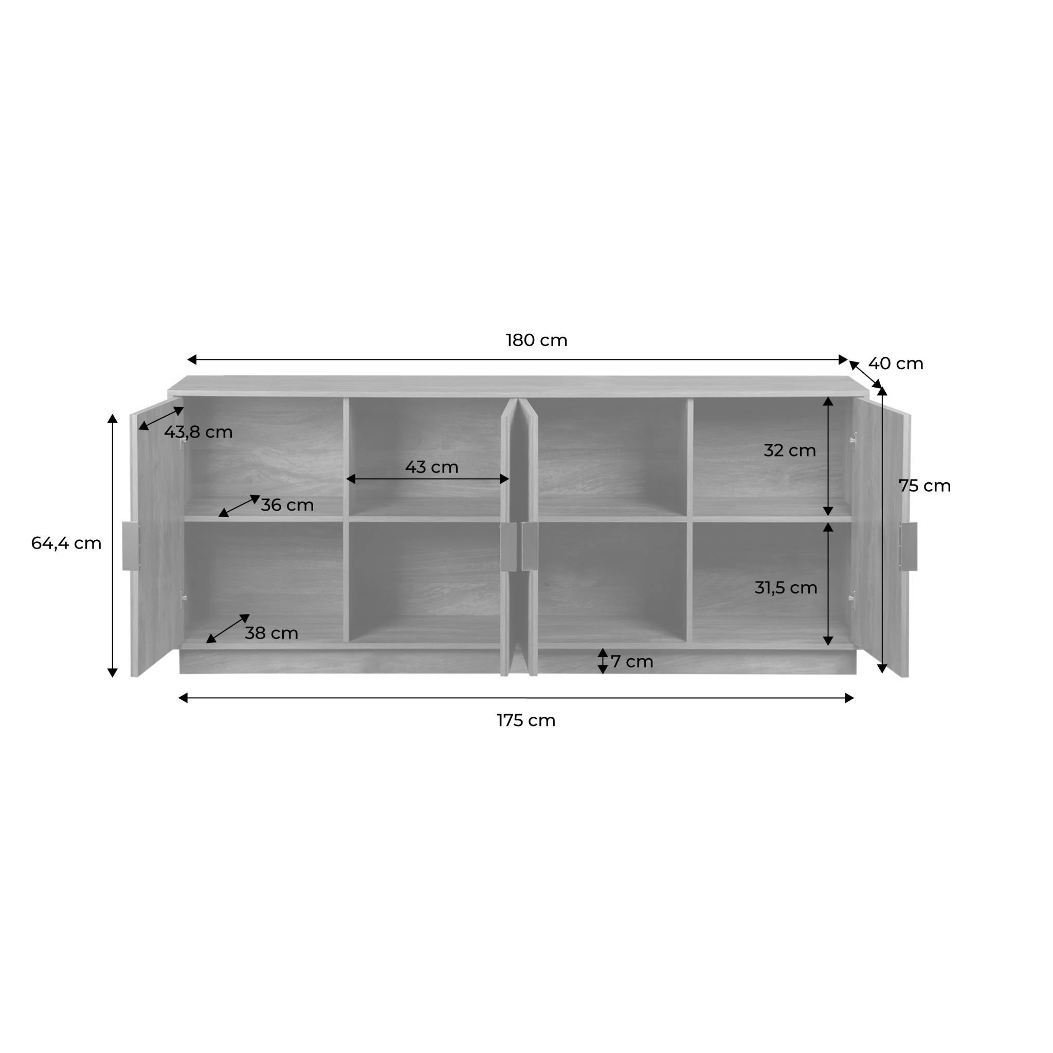 Credenza esotica a 4 ante, 180cm, albero di mango