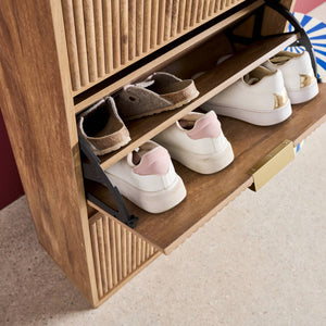 Scarpiera effetto legno di mango scanalato 3 cassetti