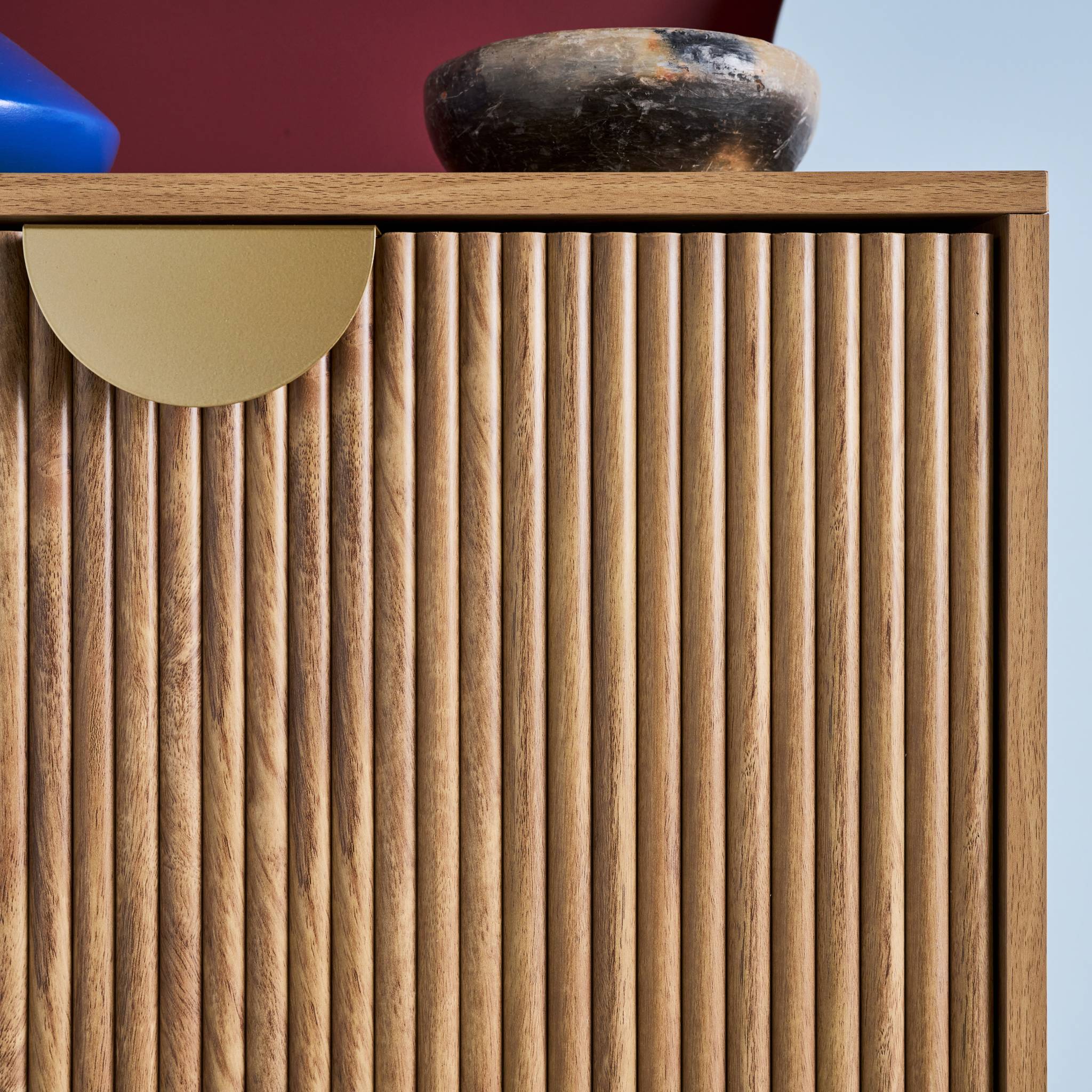 Scarpiera effetto legno di mango scanalato 3 cassetti