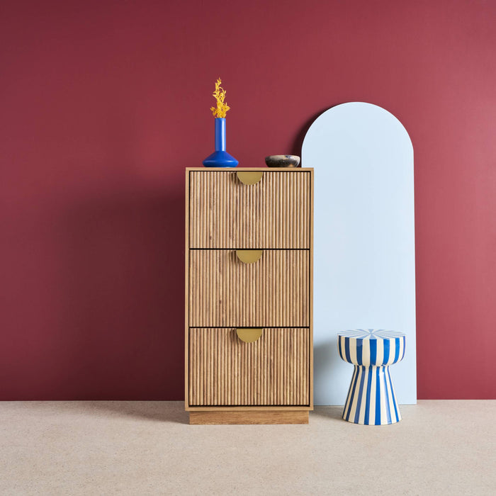 Scarpiera effetto legno di mango scanalato 3 cassetti