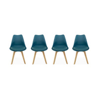 Set 4 sedie scandinave imbottite, gambe in legno , blu