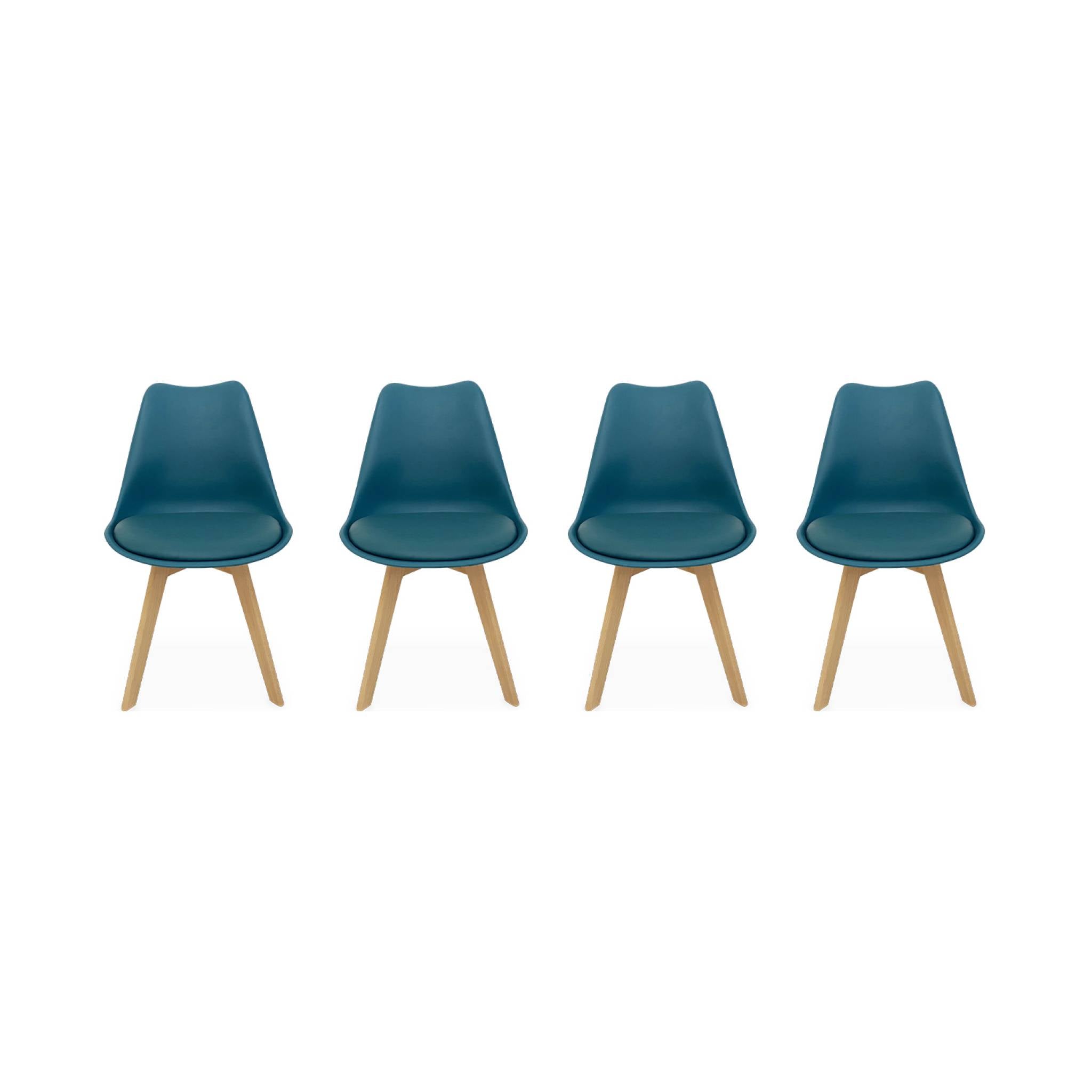 Set 4 sedie scandinave imbottite, gambe in legno , blu