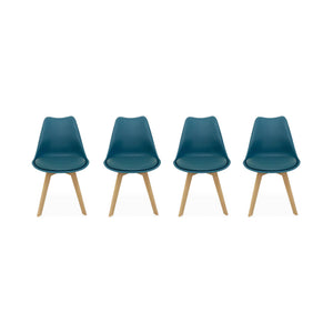 Set 4 sedie scandinave imbottite, gambe in legno , blu