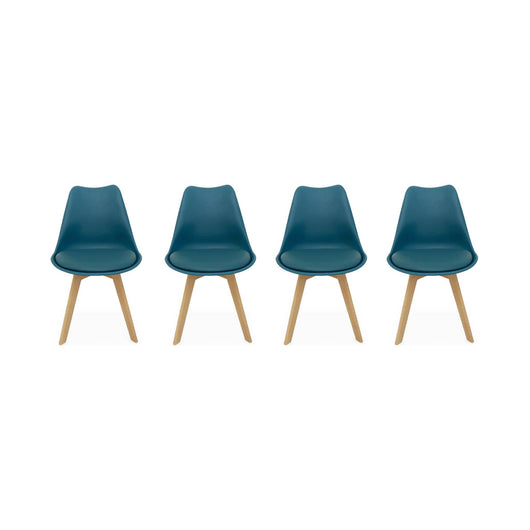 Set 4 sedie scandinave imbottite, gambe in legno , blu