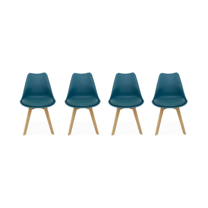 Set 4 sedie scandinave imbottite, gambe in legno , blu