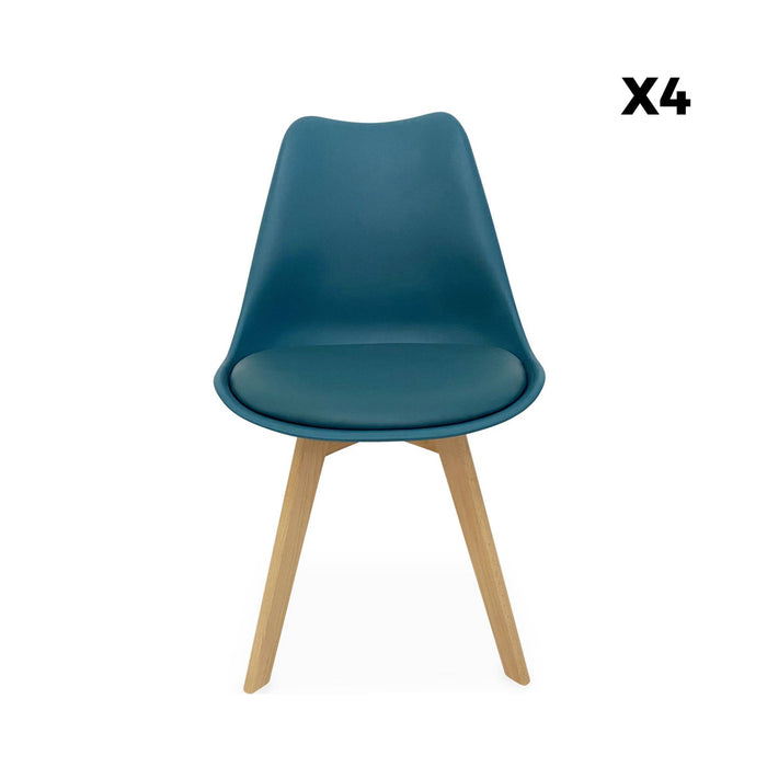 Set 4 sedie scandinave imbottite, gambe in legno , blu