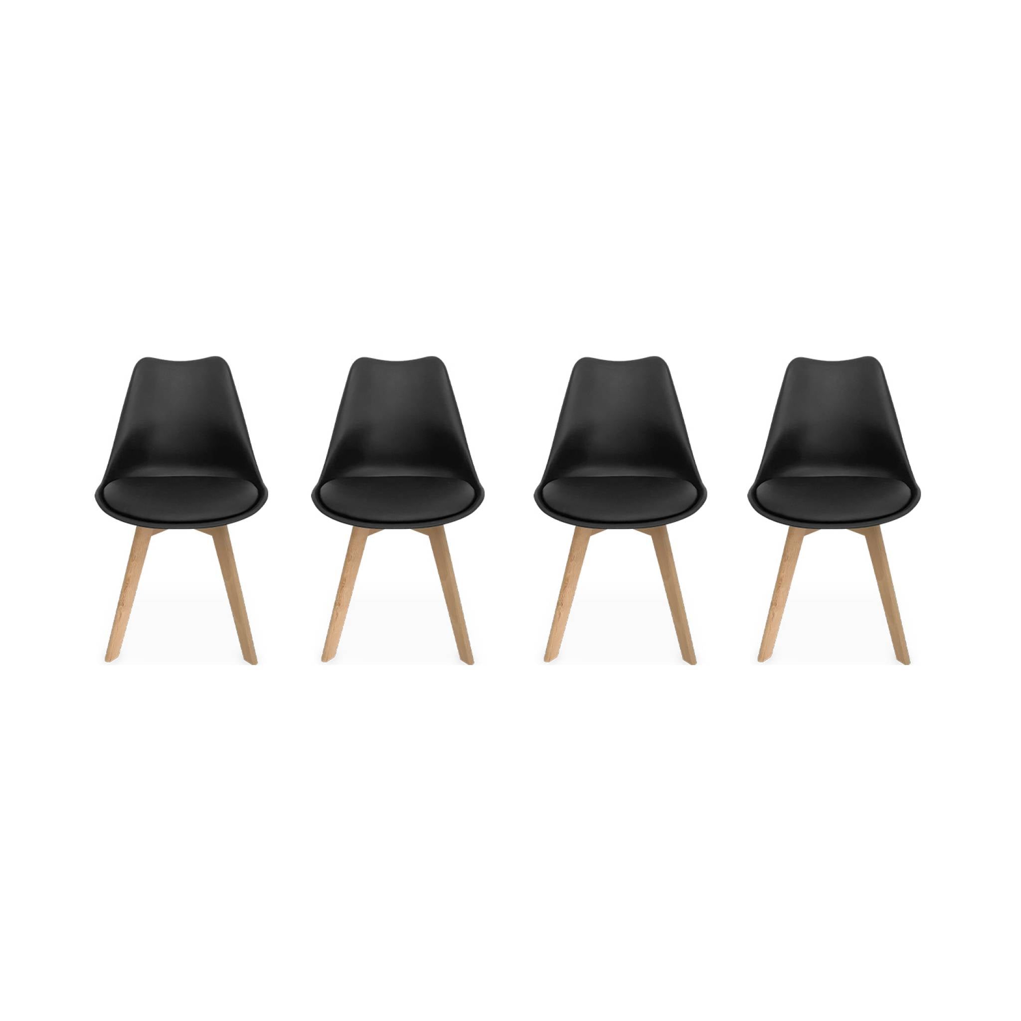 Set 4 sedie scandinave imbottite, gambe in legno , nero