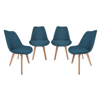 Set di 4 sedie scandinave in legno di faggio e tessuto semplice, blu