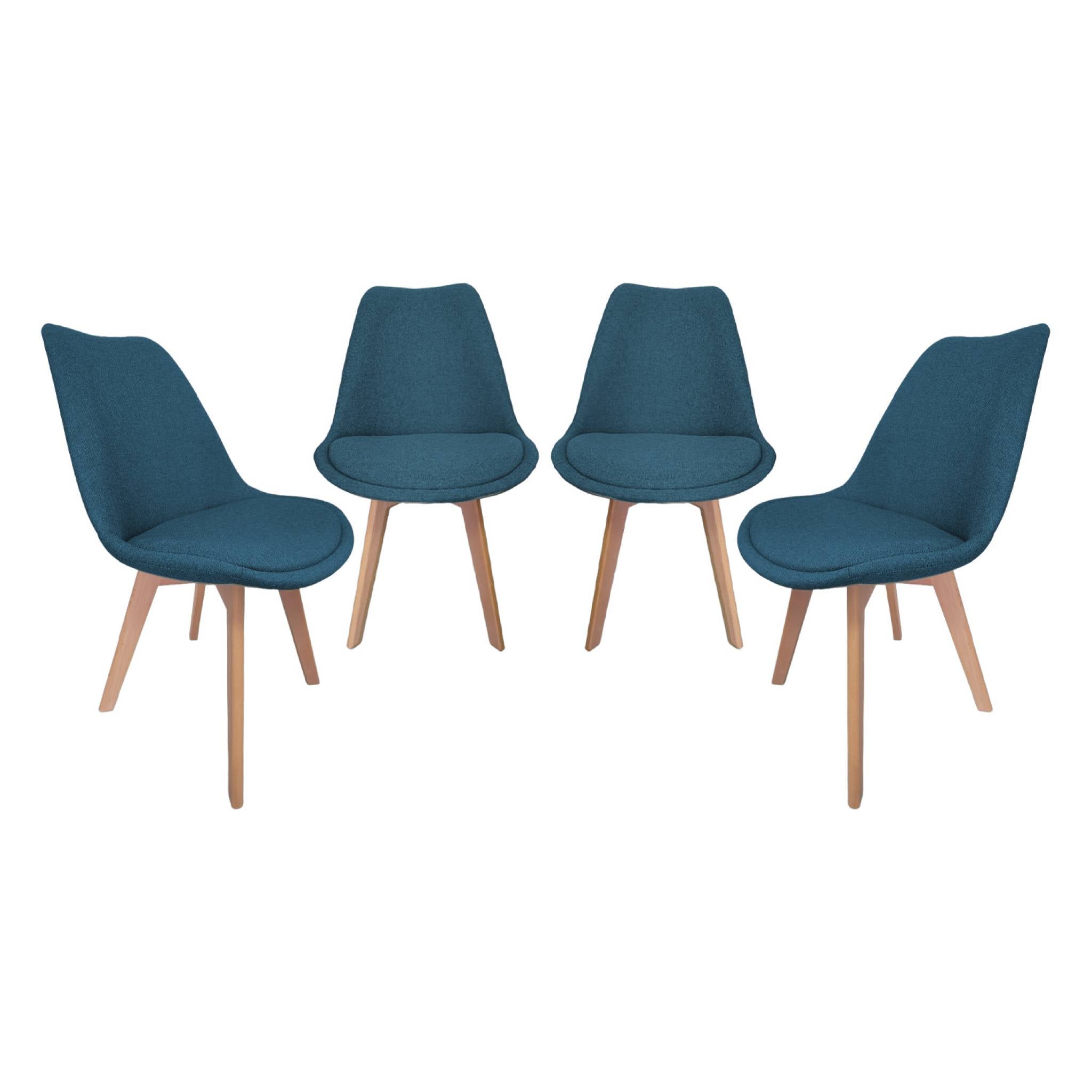 Set di 4 sedie scandinave in legno di faggio e tessuto semplice, blu