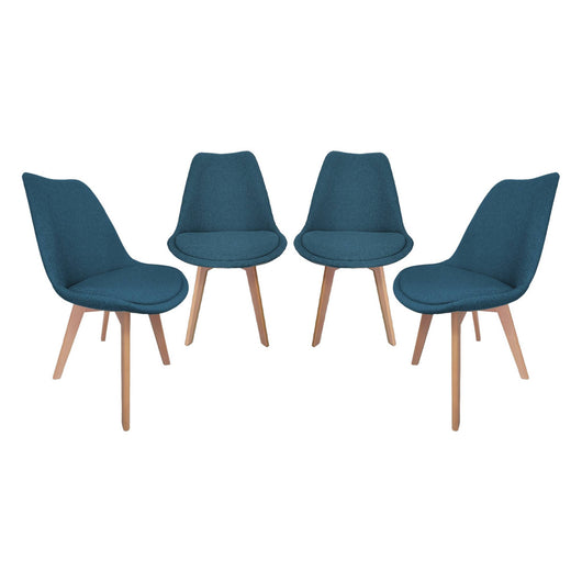 Set di 4 sedie scandinave in legno di faggio e tessuto semplice, blu