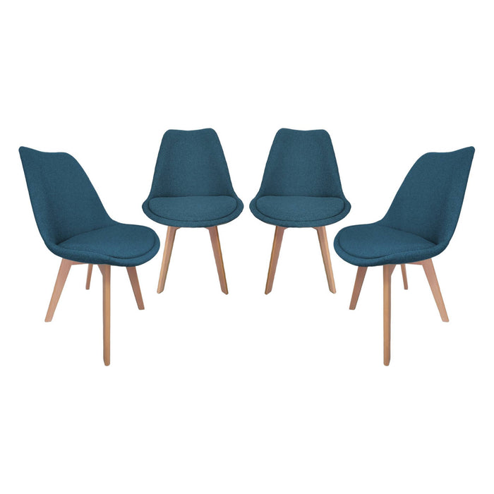 Set di 4 sedie scandinave in legno di faggio e tessuto semplice, blu