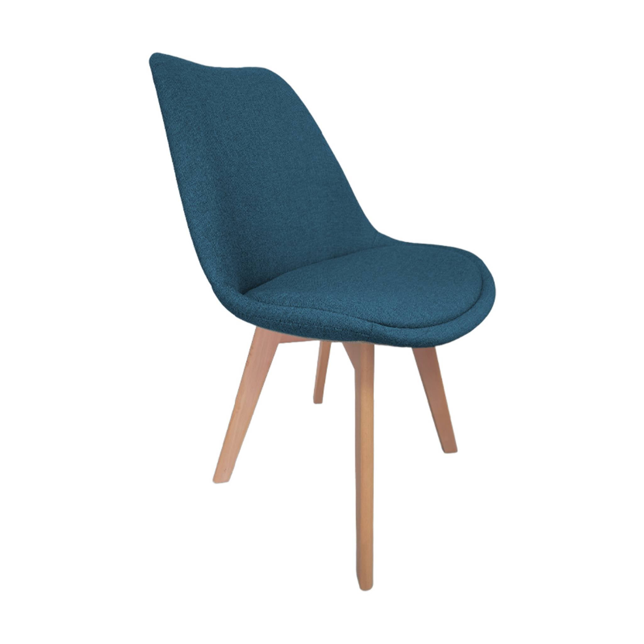 Set di 4 sedie scandinave in legno di faggio e tessuto semplice, blu