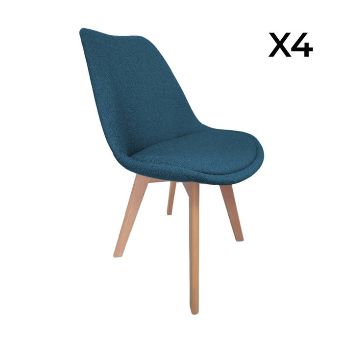 Set di 4 sedie scandinave in legno di faggio e tessuto semplice, blu