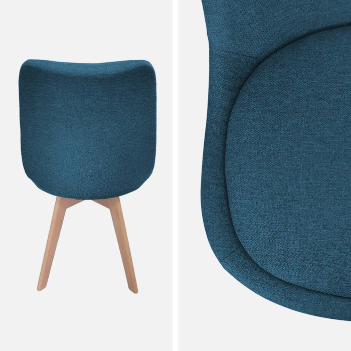Set di 4 sedie scandinave in legno di faggio e tessuto semplice, blu