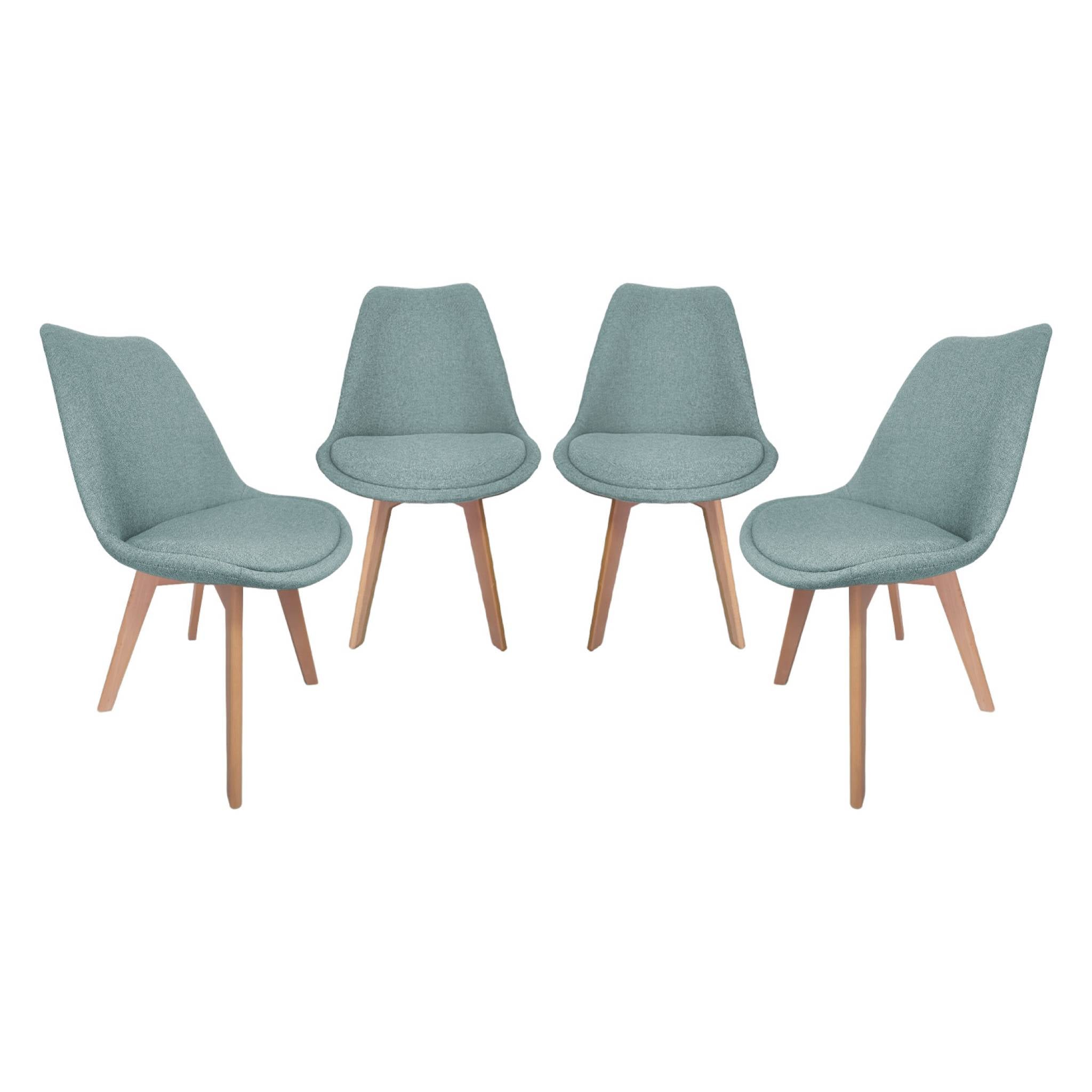 Set di 4 sedie scandinave in legno di faggio e tessuto semplice, blu
