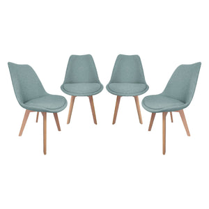 Set di 4 sedie scandinave in legno di faggio e tessuto semplice, blu
