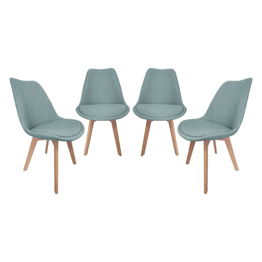 Set di 4 sedie scandinave in legno di faggio e tessuto semplice, blu