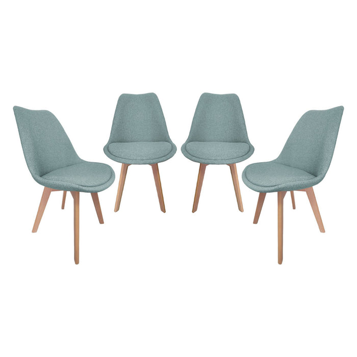 Set di 4 sedie scandinave in legno di faggio e tessuto semplice, blu