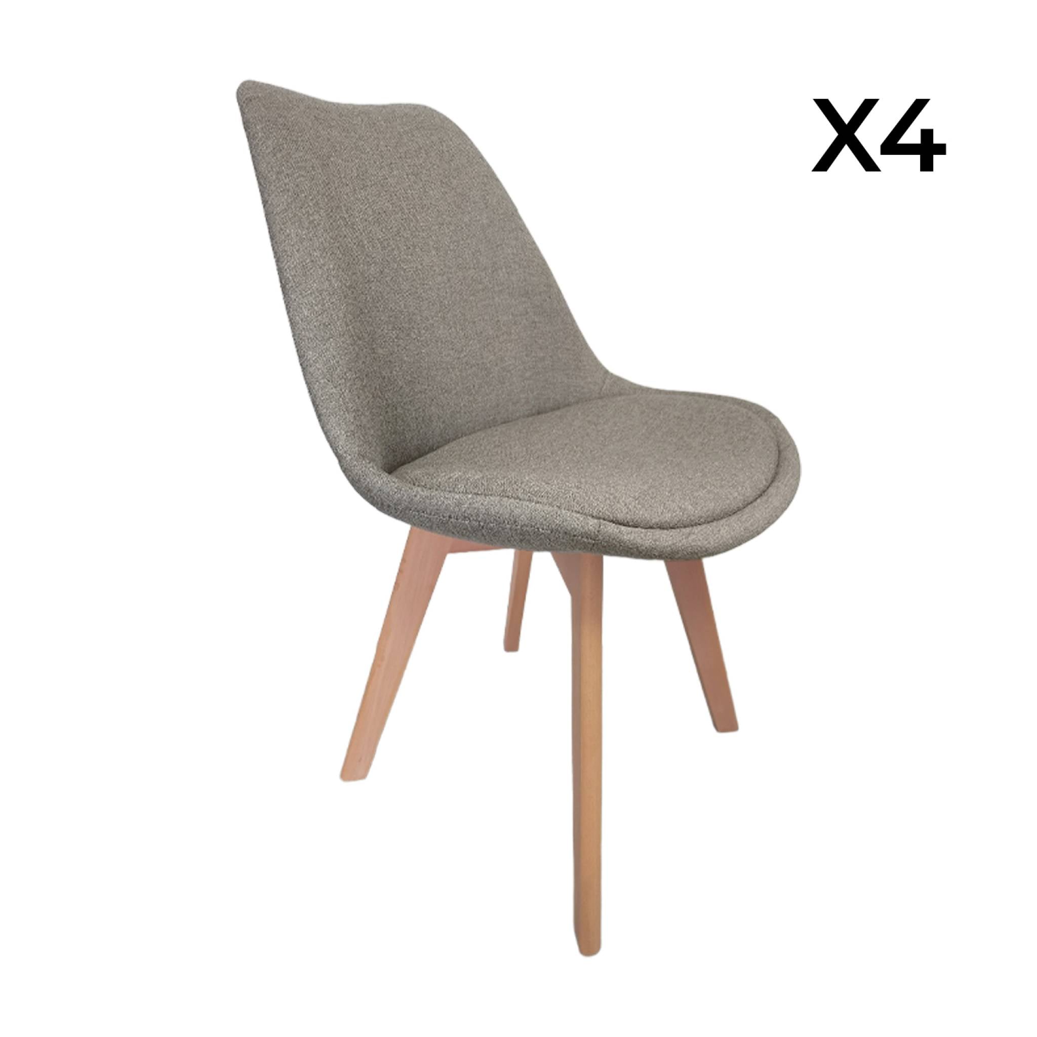 Set di 4 sedie scandinave in legno di faggio e tessuto semplice,