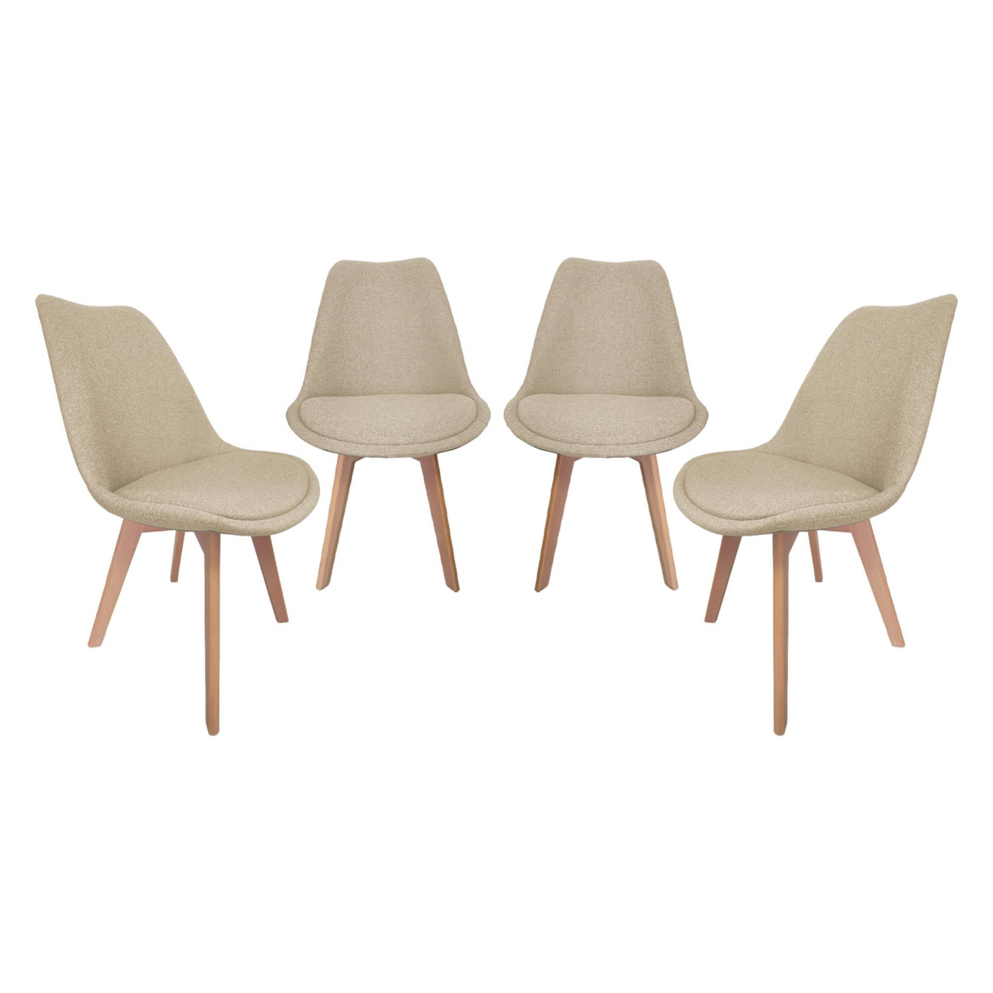 Set di 4 sedie scandinave in legno di faggio e tessuto semplice, talpa