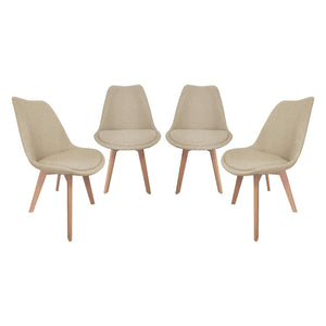 Set di 4 sedie scandinave in legno di faggio e tessuto semplice, talpa