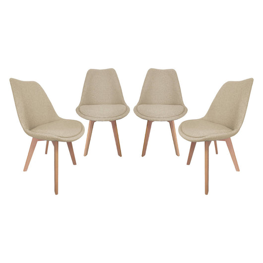 Set di 4 sedie scandinave in legno di faggio e tessuto semplice, talpa