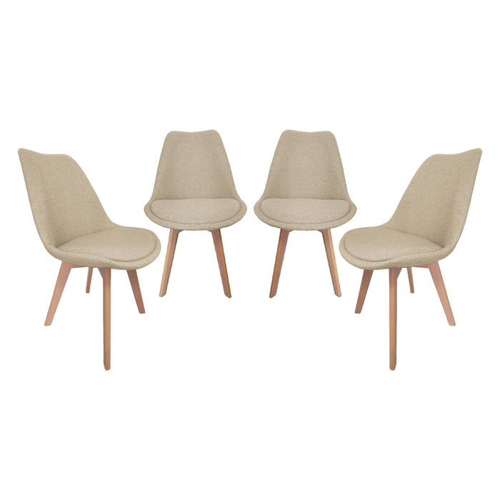 Set di 4 sedie scandinave in legno di faggio e tessuto semplice, talpa