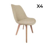 Set di 4 sedie scandinave in legno di faggio e tessuto semplice, talpa