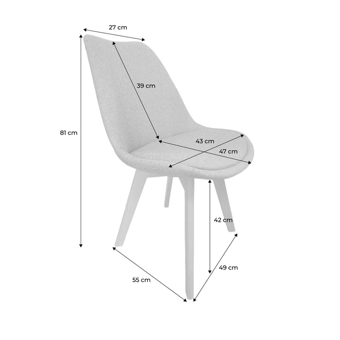 Set di 4 sedie scandinave in legno di faggio e tessuto semplice, talpa