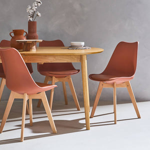 Set 4 sedie scandinave imbottite, gambe in legno , terracotta
