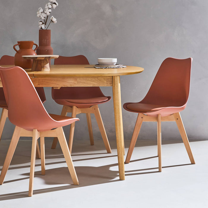 Set 4 sedie scandinave imbottite, gambe in legno , terracotta