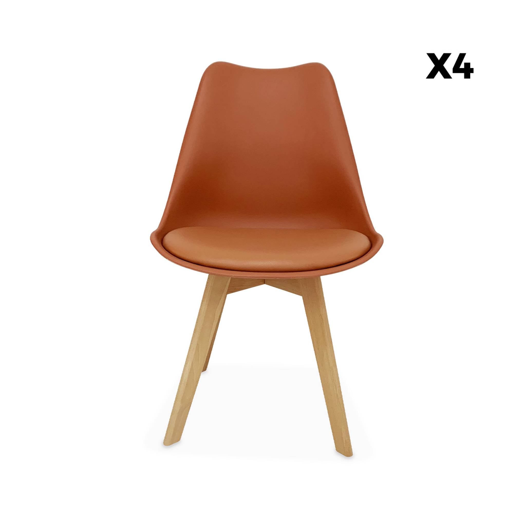 Set 4 sedie scandinave imbottite, gambe in legno , terracotta
