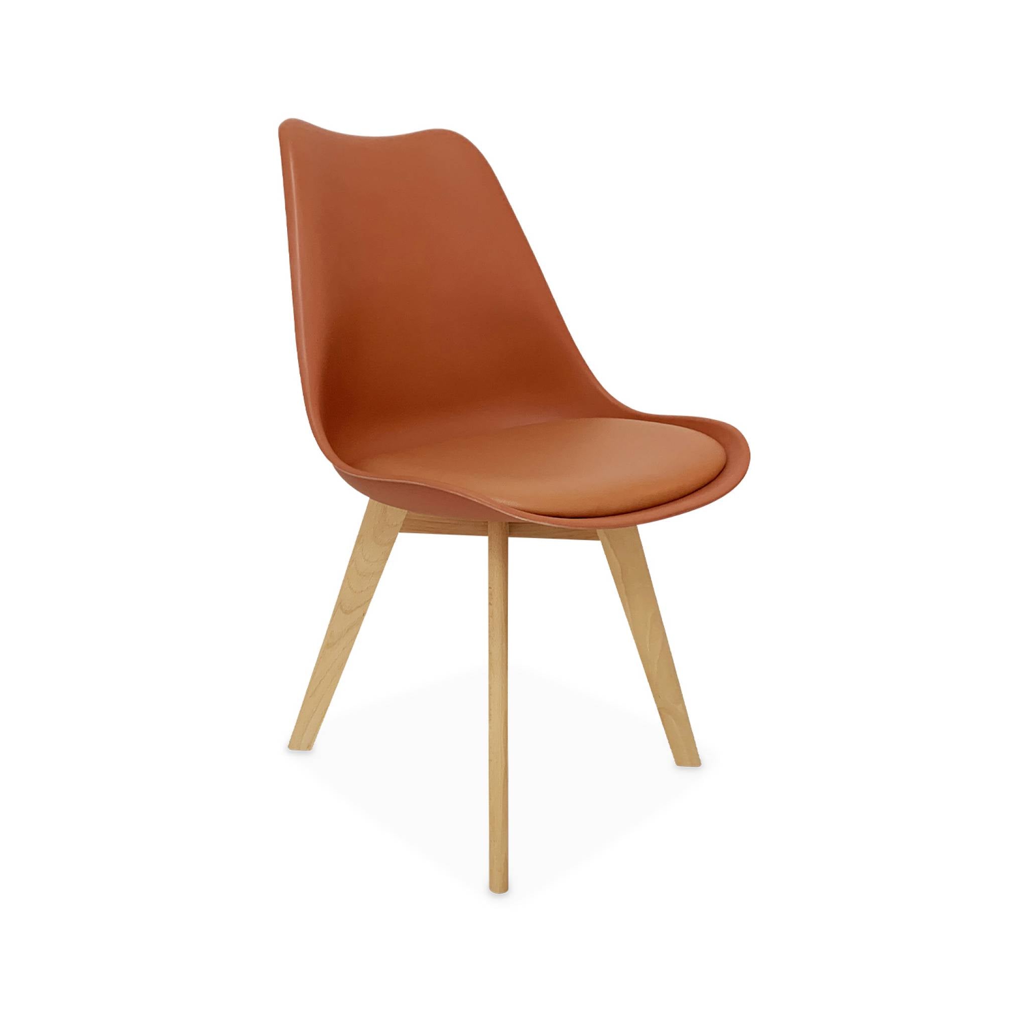 Set 4 sedie scandinave imbottite, gambe in legno , terracotta