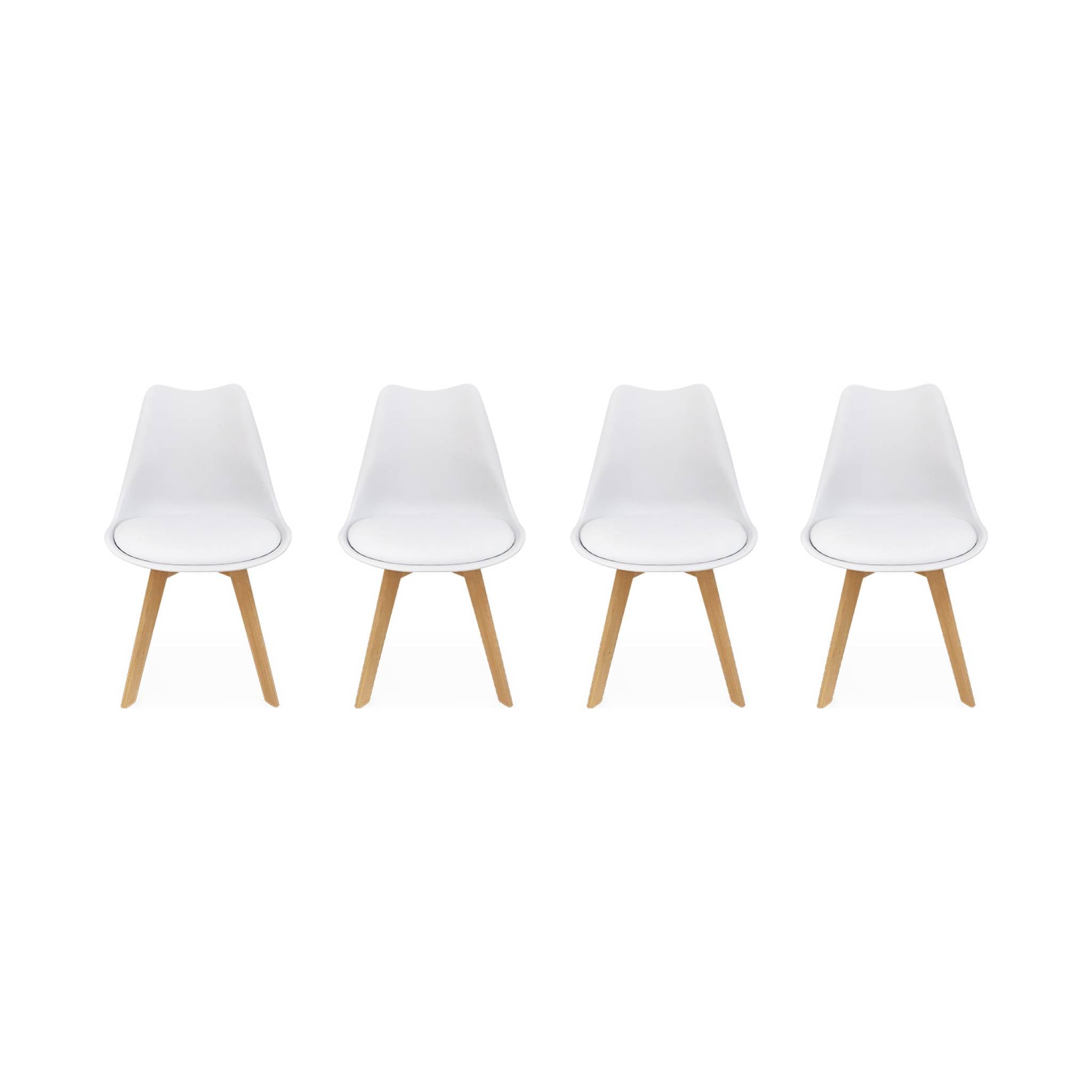 Set 4 sedie scandinave imbottite, gambe in legno , bianco