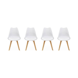 Set 4 sedie scandinave imbottite, gambe in legno , bianco