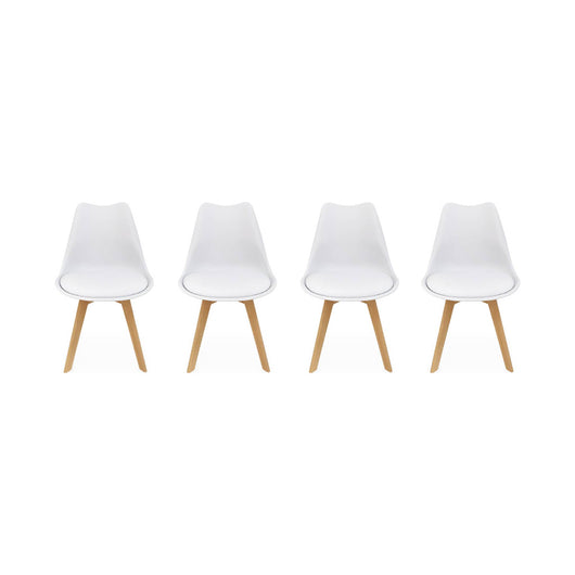 Set 4 sedie scandinave imbottite, gambe in legno , bianco