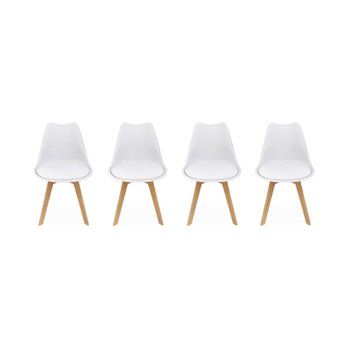 Set 4 sedie scandinave imbottite, gambe in legno , bianco