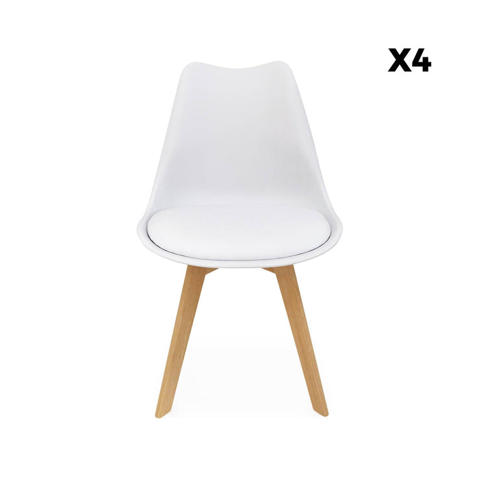 Set 4 sedie scandinave imbottite, gambe in legno , bianco